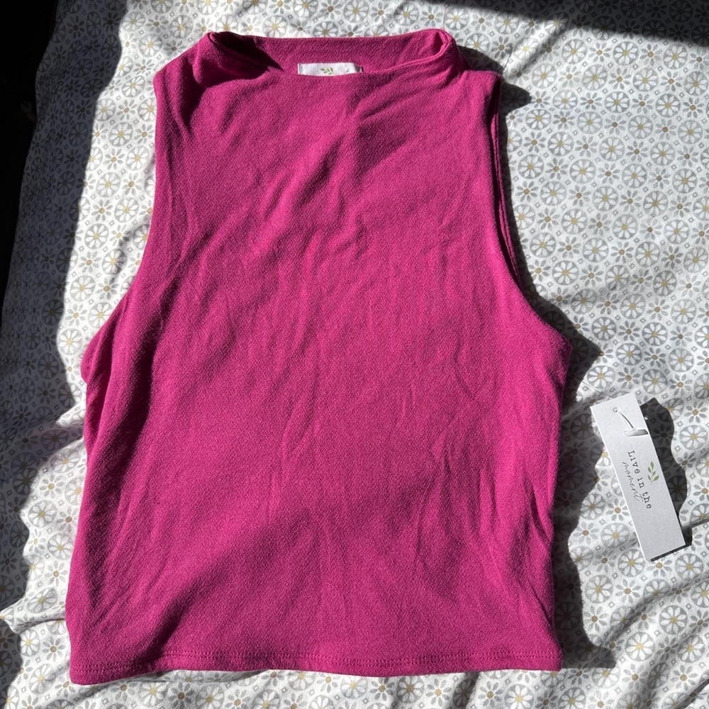 Pink High Neck Tank Top